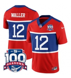 Men New York Giants 12 Darren Waller Century Red 100TH Season Commemorative Patch Limited Stitched Football Jersey Men New York Giants 12 Darren Waller Century Red 100TH Season Commemorative Patch Limited Stitched Football Jersey