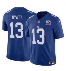 Men New York Giants 13 Jalin Hyatt Blue 2024 F U S E 100TH Season Patch Vapor Untouchable Limited Stitched Jersey Men New York Giants 13 Jalin Hyatt Blue 2024 F U S E 100TH Season Patch Vapor Untouchable Limited Stitched Jersey