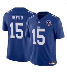 Men New York Giants 15 Tommy DeVito Blue 2024 F U S E 100TH Season Patch Vapor Untouchable Limited Stitched Jersey Men New York Giants 15 Tommy DeVito Blue 2024 F U S E 100TH Season Patch Vapor Untouchable Limited Stitched Jersey