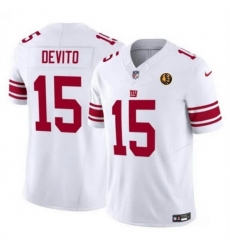 Men New York Giants 15 Tommy DeVito White 2023 F U S E With John Madden Patch Vapor Limited Stitched Football Jersey 948 Men New York Giants 15 Tommy DeVito White 2023 F U S E With John Madden Patch Vapor Limited Stitched Football Jersey 948