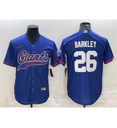 Men New York Giants 26 Saquon Barkley Blue With Patch Cool Base Stitched Baseball Jersey Men New York Giants 26 Saquon Barkley Blue With Patch Cool Base Stitched Baseball Jersey