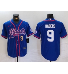 Men New York Giants 9 Malik Nabers Royal With Patch Cool Base Stitched Baseball Jersey 2 Men New York Giants 9 Malik Nabers Royal With Patch Cool Base Stitched Baseball Jersey 2