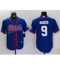 Men New York Giants 9 Malik Nabers Royal With Patch Cool Base Stitched Baseball Jersey Men New York Giants 9 Malik Nabers Royal With Patch Cool Base Stitched Baseball Jersey