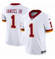 Men Washington Commanders 1 Deebo Samuel Sr White 2025 FUSE Throwback Vapor Limited Football Stitched Jersey Men Washington Commanders 1 Deebo Samuel Sr White 2025 FUSE Throwback Vapor Limited Football Stitched Jersey