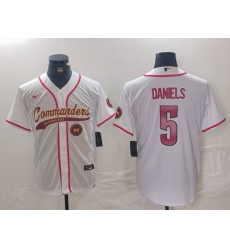 Men Washington Commanders 5 Jayden Daniels White With Patch Cool Base Stitched Baseball Jersey 5 Men Washington Commanders 5 Jayden Daniels White With Patch Cool Base Stitched Baseball Jersey 5