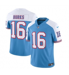 Men Tennessee Titans 16 Treylon Burks Blue White 2023 F U S E Vapor Limited Throwback Stitched Football Jersey Men Tennessee Titans 16 Treylon Burks Blue White 2023 F U S E Vapor Limited Throwback Stitched Football Jersey