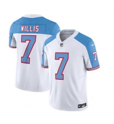 Men Tennessee Titans 7 Malik Willis White Blue 2023 F U S E Vapor Limited Throwback Stitched Football Jersey Men Tennessee Titans 7 Malik Willis White Blue 2023 F U S E Vapor Limited Throwback Stitched Football Jersey