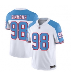 Men Tennessee Titans 98 Jeffery Simmons White Blue 2023 F U S E Vapor Limited Throwback Stitched Football Jersey Men Tennessee Titans 98 Jeffery Simmons White Blue 2023 F U S E Vapor Limited Throwback Stitched Football Jersey
