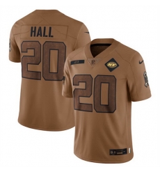 Men New York Jets 20 Breece Hall 2023 Brown Salute To Service Limited Stitched Football Jersey Men New York Jets 20 Breece Hall 2023 Brown Salute To Service Limited Stitched Football Jersey