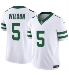Men New York Jets 5 Garrett Wilson White 2023 F U S E Throwback Limited Stitched Jersey Men New York Jets 5 Garrett Wilson White 2023 F U S E Throwback Limited Stitched Jersey