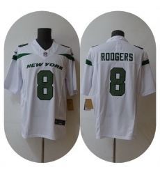 Men New York Jets 8 Aaron Rodgers 2023 F U S E White Vapor Untouchable Limited Stitched Jersey Men New York Jets 8 Aaron Rodgers 2023 F U S E White Vapor Untouchable Limited Stitched Jersey