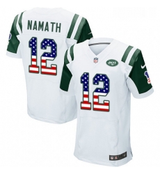Mens Nike New York Jets 12 Joe Namath Elite White Road USA Flag Fashion NFL Jersey Mens Nike New York Jets 12 Joe Namath Elite White Road USA Flag Fashion NFL Jersey