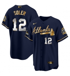 Men Atlanta Braves 12 Jorge Soler 2021 Navy Gold World Series Champions With 150th Anniversary Patch Cool Base Stitched Jersey Men Atlanta Braves 12 Jorge Soler 2021 Navy Gold World Series Champions With 150th Anniversary Patch Cool Base Stitched Jersey
