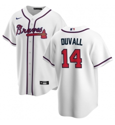Men Atlanta Braves 14 Adam Duvall White Cool Base Stitched Baseball Jersey Men Atlanta Braves 14 Adam Duvall White Cool Base Stitched Baseball Jersey