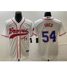Men Atlanta Braves 54 Max Fried White Cool Base With Patch Stitched Baseball Jersey Men Atlanta Braves 54 Max Fried White Cool Base With Patch Stitched Baseball Jersey