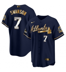 Men Atlanta Braves 7 Dansby Swanson 2021 Navy Gold World Series Champions With 150th Anniversary Patch Cool Base Stitched Jersey Men Atlanta Braves 7 Dansby Swanson 2021 Navy Gold World Series Champions With 150th Anniversary Patch Cool Base Stitched Jersey
