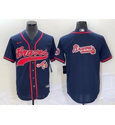 Men Atlanta Braves Navy Team Big Logo Cool Base With Patch Stitched Baseball Jersey Men Atlanta Braves Navy Team Big Logo Cool Base With Patch Stitched Baseball Jersey