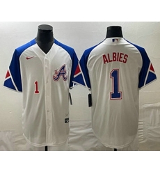 Mens Atlanta Braves #1 Ozzie Albies Number White 2023 City Connect Cool Base Stitched Jersey Mens Atlanta Braves #1 Ozzie Albies Number White 2023 City Connect Cool Base Stitched Jersey