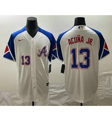 Men's Atlanta Braves #13 Ronald Acuna Jr Number White 2023 City Connect Cool Base Stitched Jersey Men's Atlanta Braves #13 Ronald Acuna Jr Number White 2023 City Connect Cool Base Stitched Jersey