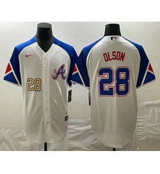 Men's Atlanta Braves #28 Matt Olson Number White 2023 City Connect Cool Base Stitched Jerseys Men's Atlanta Braves #28 Matt Olson Number White 2023 City Connect Cool Base Stitched Jerseys