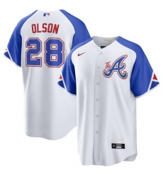 Men's Atlanta Braves #28 Matt Olson White 2023 City Connect Cool Base Stitched Baseball Jersey Men's Atlanta Braves #28 Matt Olson White 2023 City Connect Cool Base Stitched Baseball Jersey