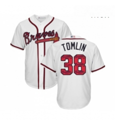 Mens Atlanta Braves 38 Josh Tomlin Authentic White Team Logo Fashion Cool Base Baseball Jersey Mens Atlanta Braves 38 Josh Tomlin Authentic White Team Logo Fashion Cool Base Baseball Jersey
