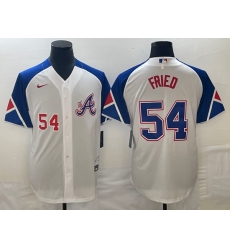 Men's Atlanta Braves #54 Max Fried Number White 2023 City Connect Cool Base Stitched Jersey1 Men's Atlanta Braves #54 Max Fried Number White 2023 City Connect Cool Base Stitched Jersey1