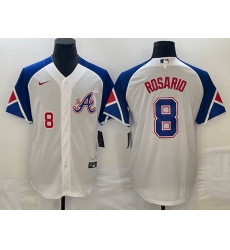 Men's Atlanta Braves #8 Eddie Rosario Number White 2023 City Connect Cool Base Stitched Jersey Men's Atlanta Braves #8 Eddie Rosario Number White 2023 City Connect Cool Base Stitched Jersey
