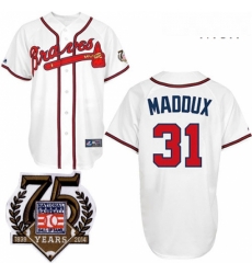 Mens Majestic Atlanta Braves 31 Greg Maddux Authentic White w75th Anniversary Commemorative Patch MLB Jersey Mens Majestic Atlanta Braves 31 Greg Maddux Authentic White w75th Anniversary Commemorative Patch MLB Jersey