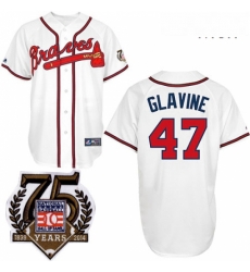 Mens Majestic Atlanta Braves 47 Tom Glavine Replica White w75th Anniversary Commemorative Patch MLB Jersey Mens Majestic Atlanta Braves 47 Tom Glavine Replica White w75th Anniversary Commemorative Patch MLB Jersey