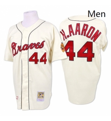 Mens Mitchell and Ness 1963 Atlanta Braves 44 Hank Aaron Replica Cream Throwback MLB Jersey Mens Mitchell and Ness 1963 Atlanta Braves 44 Hank Aaron Replica Cream Throwback MLB Jersey