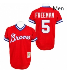 Mens Mitchell and Ness Atlanta Braves 5 Freddie Freeman Authentic Red Throwback MLB Jersey Mens Mitchell and Ness Atlanta Braves 5 Freddie Freeman Authentic Red Throwback MLB Jersey