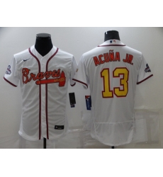 Men's Nike Atlanta Braves #13 Ronald Acuna Jr. White Gold Champions MLB Jersey Men's Nike Atlanta Braves #13 Ronald Acuna Jr. White Gold Champions MLB Jersey