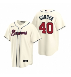 Mens Nike Atlanta Braves 40 Mike Soroka Cream Alternate Stitched Baseball Jersey Mens Nike Atlanta Braves 40 Mike Soroka Cream Alternate Stitched Baseball Jersey