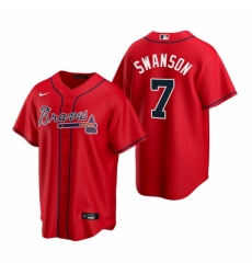 Mens Nike Atlanta Braves 7 Dansby Swanson Red Alternate Stitched Baseball Jerse Mens Nike Atlanta Braves 7 Dansby Swanson Red Alternate Stitched Baseball Jerse
