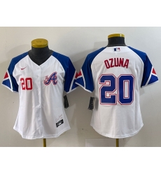 Women Atlanta Braves 20 Marcell Ozuna White 2023 City Connect Stitched Baseball Jersey 2 Women Atlanta Braves 20 Marcell Ozuna White 2023 City Connect Stitched Baseball Jersey 2