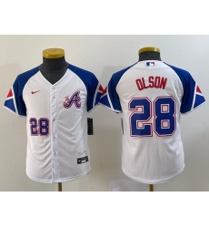 Youth Atlanta Braves 28 Matt Olson White 2023 City Connect With Patch Stitched Baseball Jersey Youth Atlanta Braves 28 Matt Olson White 2023 City Connect With Patch Stitched Baseball Jersey