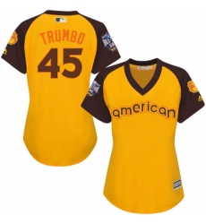 Womens Majestic Baltimore Orioles 45 Mark Trumbo Authentic Yellow 2016 All Star American League BP Cool Base MLB Jersey Womens Majestic Baltimore Orioles 45 Mark Trumbo Authentic Yellow 2016 All Star American League BP Cool Base MLB Jersey