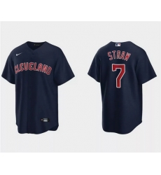 Men Cleveland Guardians 7 Myles Straw Navy Cool Base Stitched Jersey Men Cleveland Guardians 7 Myles Straw Navy Cool Base Stitched Jersey