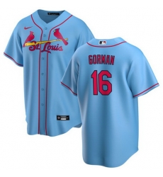 Men St Louis Cardinals 16 Nolan Gorman Blue Cool Base Stitched Jersey Men St Louis Cardinals 16 Nolan Gorman Blue Cool Base Stitched Jersey
