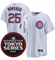 Men Chicago Cubs 25 Gage Workman White 2025 World Tour Tokyo Series Home Stitched Baseball Jersey Men Chicago Cubs 25 Gage Workman White 2025 World Tour Tokyo Series Home Stitched Baseball Jersey