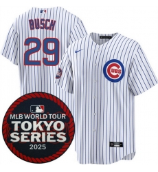 Men Chicago Cubs 29 Michael Busch White 2025 World Tour Tokyo Series Home Stitched Baseball Jersey Men Chicago Cubs 29 Michael Busch White 2025 World Tour Tokyo Series Home Stitched Baseball Jersey