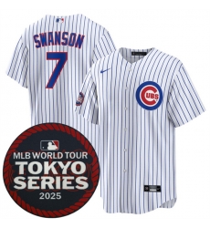 Men Chicago Cubs 7 Dansby Swanson White 2025 World Tour Tokyo Series Home Stitched Baseball Jersey Men Chicago Cubs 7 Dansby Swanson White 2025 World Tour Tokyo Series Home Stitched Baseball Jersey