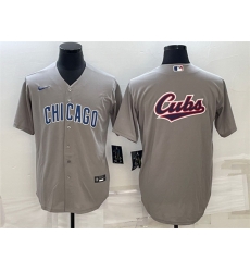 Men Chicago Cubs Grey Team Big Logo Cool Base Stitched Jersey Men Chicago Cubs Grey Team Big Logo Cool Base Stitched Jersey