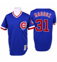 Mens Mitchell and Ness Chicago Cubs 31 Greg Maddux Authentic Blue Throwback MLB Jersey Mens Mitchell and Ness Chicago Cubs 31 Greg Maddux Authentic Blue Throwback MLB Jersey