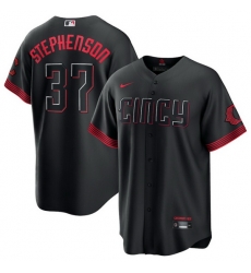 Men Cincinnati Reds 37 Tyler Stephenson Black 2023 City Connect Stitched Jersey Men Cincinnati Reds 37 Tyler Stephenson Black 2023 City Connect Stitched Jersey