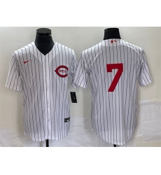 Men Cincinnati Reds 7 Spencer Steer White Field Of Dreams Stitched Baseball Jersey Men Cincinnati Reds 7 Spencer Steer White Field Of Dreams Stitched Baseball Jersey