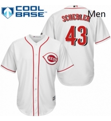 Mens Majestic Cincinnati Reds 43 Scott Schebler Replica White Home Cool Base MLB Jersey Mens Majestic Cincinnati Reds 43 Scott Schebler Replica White Home Cool Base MLB Jersey
