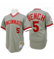 Mens Mitchell and Ness Cincinnati Reds 5 Johnny Bench Replica Grey Throwback MLB Jersey Mens Mitchell and Ness Cincinnati Reds 5 Johnny Bench Replica Grey Throwback MLB Jersey