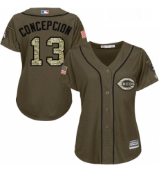 Womens Majestic Cincinnati Reds 13 Dave Concepcion Replica Green Salute to Service MLB Jersey Womens Majestic Cincinnati Reds 13 Dave Concepcion Replica Green Salute to Service MLB Jersey